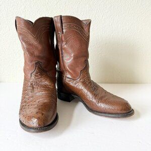 Vintage Justin Men's Brown Cowboy Roper Boots Size 9 Ostrich Western Round Toe